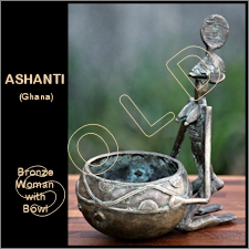 Ashanti Bronze Female Figure with Offering Bowl